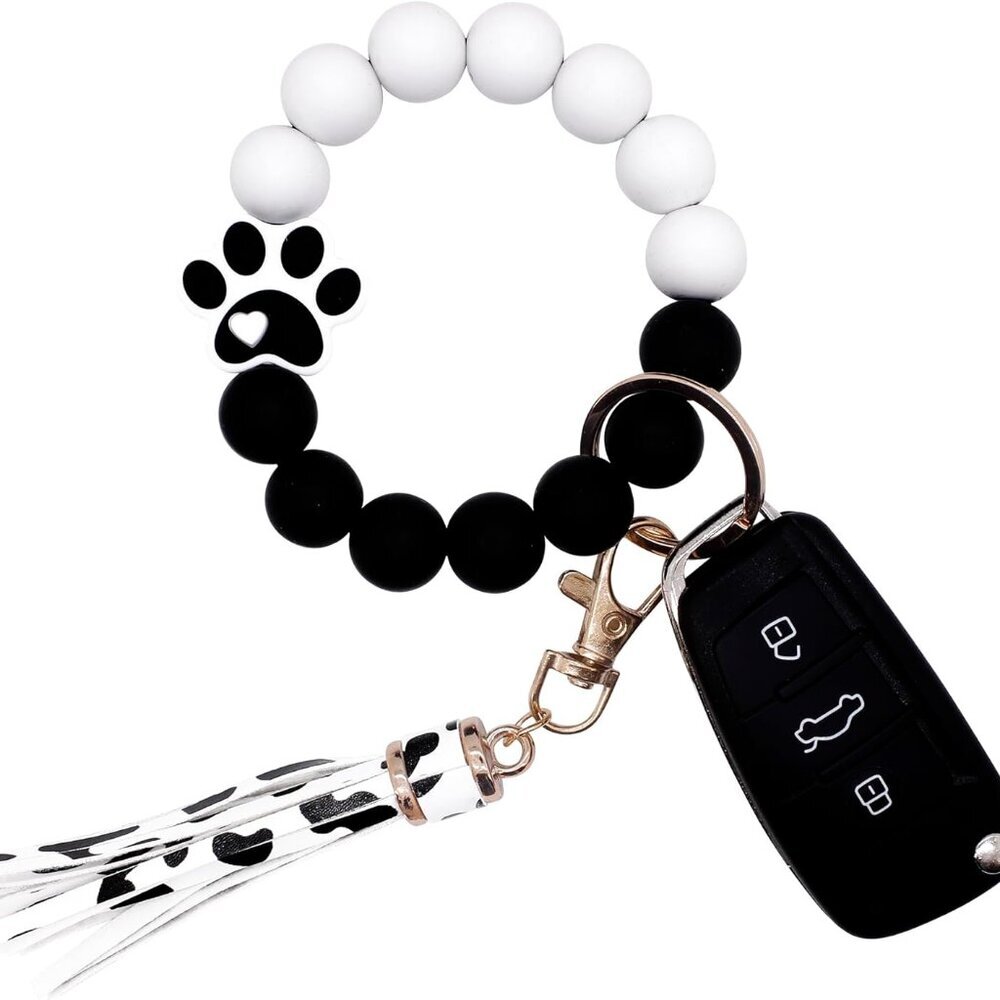 Key Ring Bracelet Car Keychain Holder Wristlet Silicone Women Beaded Bangle Chai